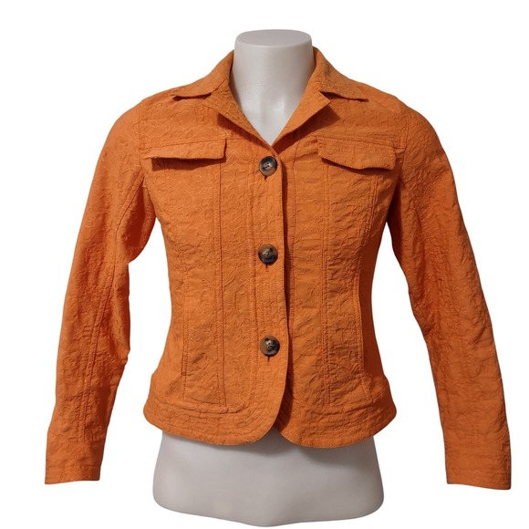 Coldwater Creek Jackets & Blazers - Coldwater Creek Jacket Women Size 8 Textured Floral Matelasse Orange Button Up